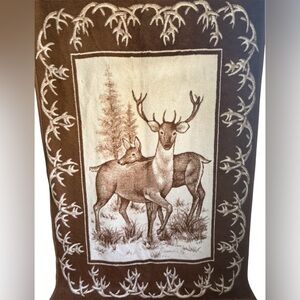 VINTAGE Spanish Fleece Blanket Mora Son De Abrigo Buck & Doe Reversible Brown